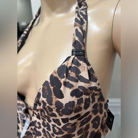 NWT Bar III SOLID COWL-NECK MONOKINI ONE-PIECE SWIMSUIT in Cheetah print - Picture 7 of 8